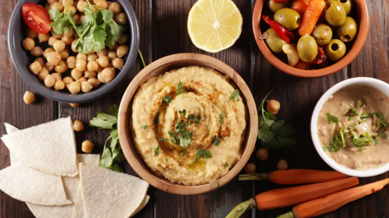 hummus and vegetables- top view
